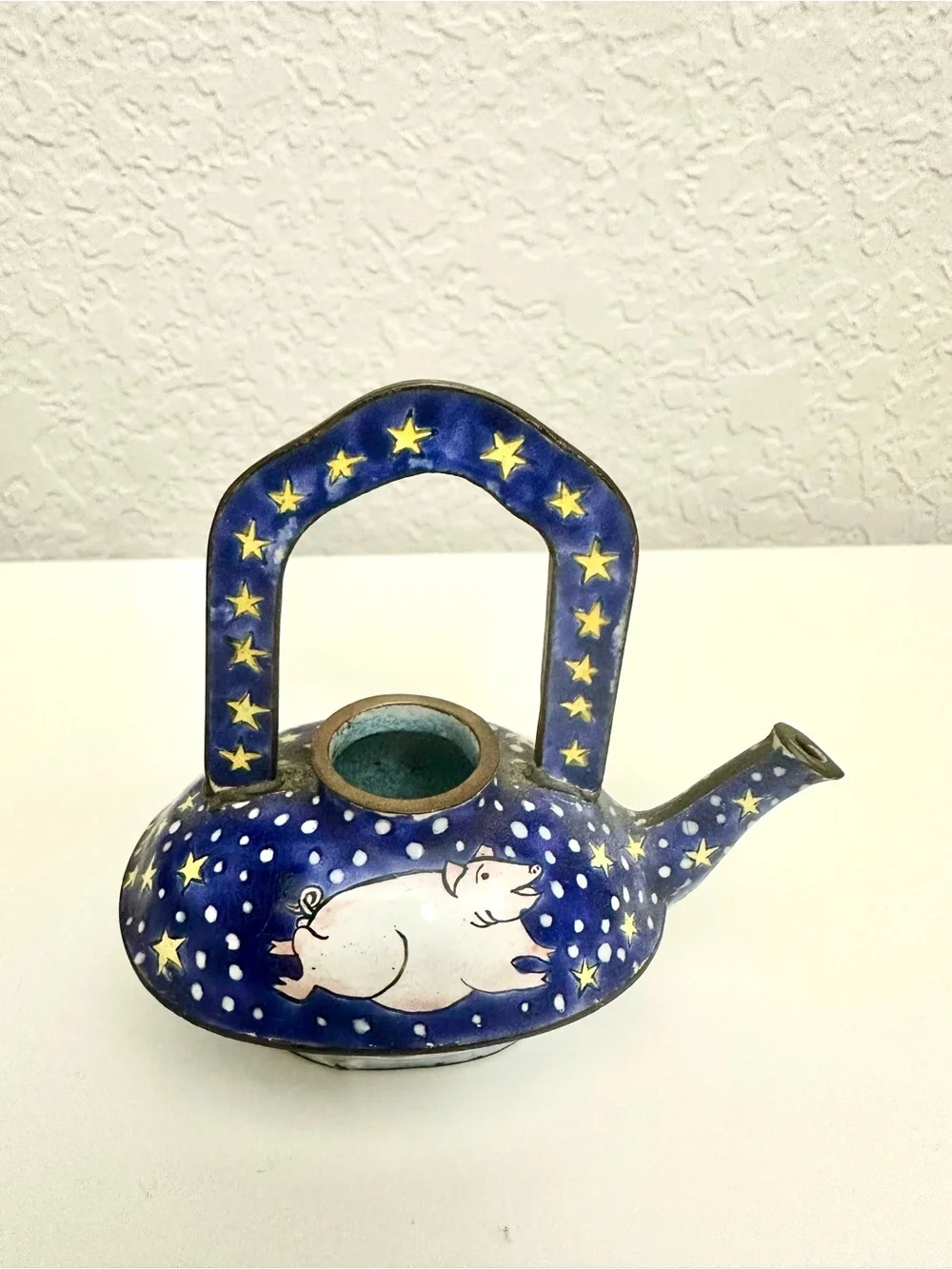 Vintage Redfern House Enamel Mini Teapot-Featuring Flying Pigs, Snow, Stars